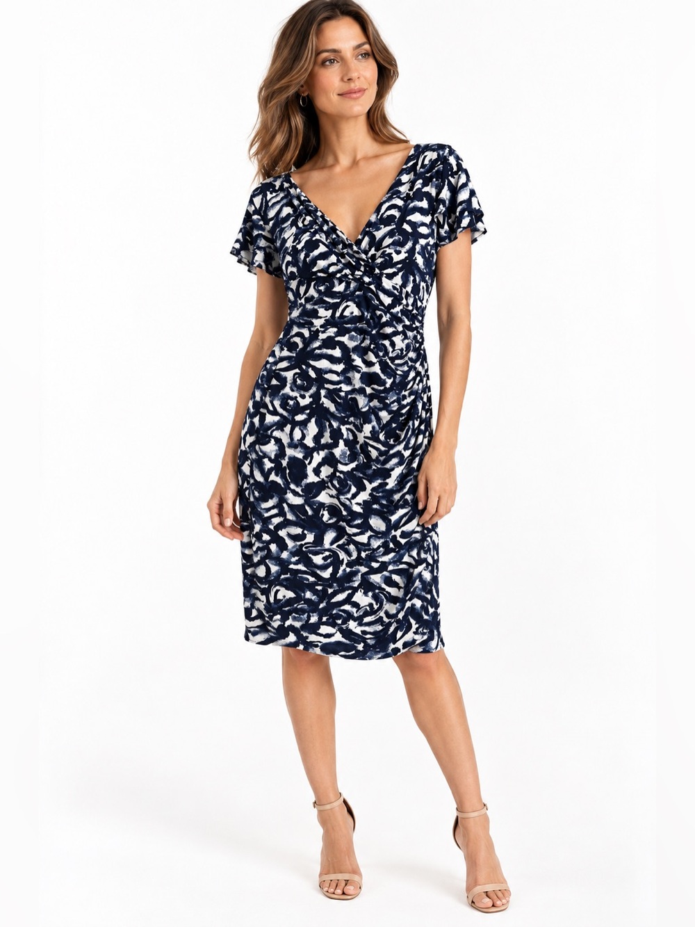 Lauren Ralph Lauren Blue Ruched Sheath Dress Preppy Work Classic Sz 8